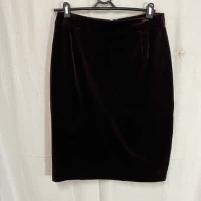 f Line by Feathers Size 14 Pencil Skirt Dark Brown