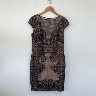 Tadashi Shoji Black Lace Sleeveless Midi Dress  Size 16 