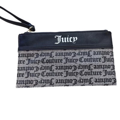 Juicy Couture Women's Black Gray Shout It Out Logo Wristlet Clutch Handbag