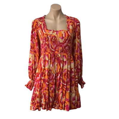 Bohemian Traders Womens Size M Pink / Orange / Yellow Floral Long Sleeve Dress (new)