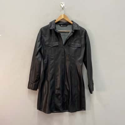 Zara Womens Leather Look  Size L Trenchcoat Black  