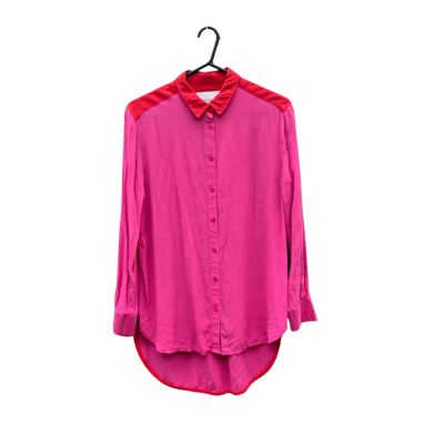  Womens LK Bennett Size 8 Long Sleeve Silk Shirt Pink  / Red 
