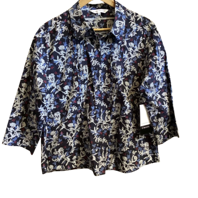 Black Pepper Womens  Size 14 Button Up Top / Floral Top Blue 