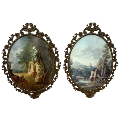Vintage ornate Brass Wall Victorian Picture x2 