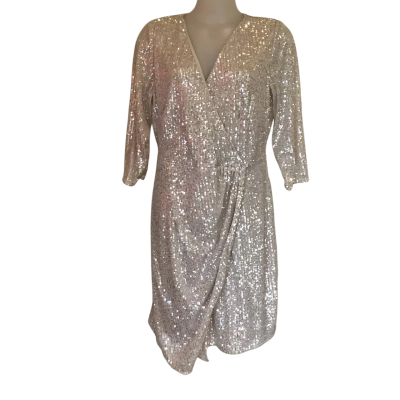 City Chic.   Razzle Champagne Nude Sequin Dress  Size S 