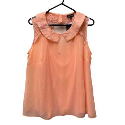 City Chic Lace Collar Top Womens  Size S Peach 