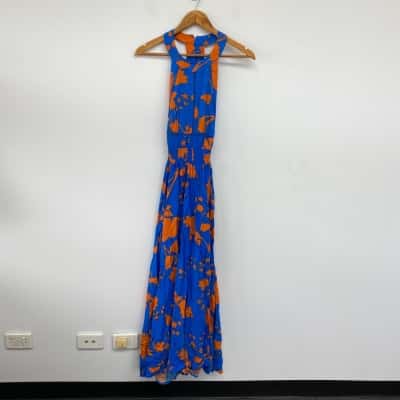Able The Label Blue Orange Open Back Maxi Dress  Size L