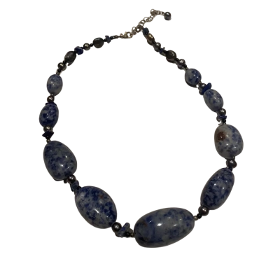 Stunning Blue Oval Sodalite Necklace Blue 44cm