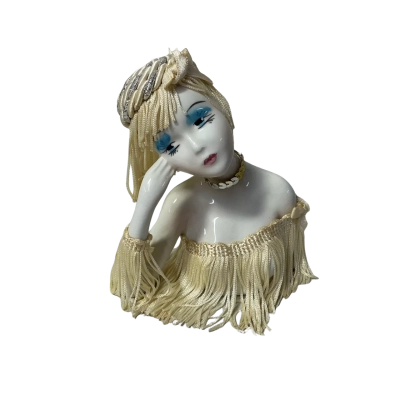 Vintage Porcelain 1920's Look Half-doll with Fringing