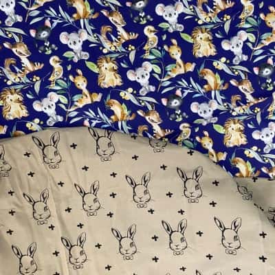 Navy Blue Animal Pattern (200cm x 145cm) And Beige Rabbit Pattern (150cm x 145cm) Fabric