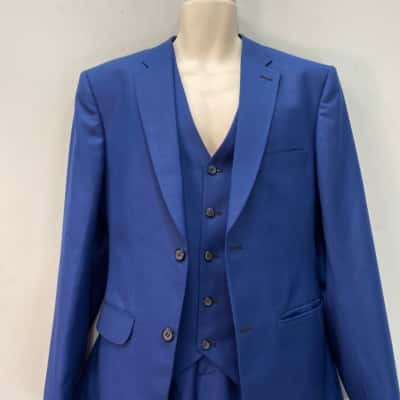 Bani Hashim Mens  3 piece Suit Size 44 Jacket,Size 32 Pants Ink Blue 
