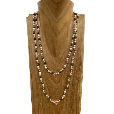 Womens Beaded Necklace Extra Long with Multicoloured Natural Pearls 