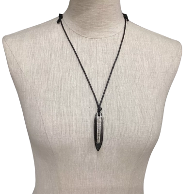  Orthoceras Fossil Pendant sent on Adjustable Rope Black  / Grey 