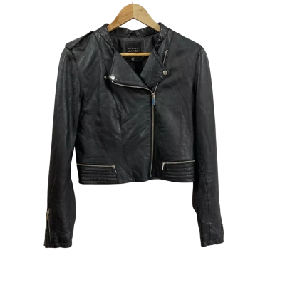 Portmans Womens  Size 12 Cropped Leather Biker Jacket Black 