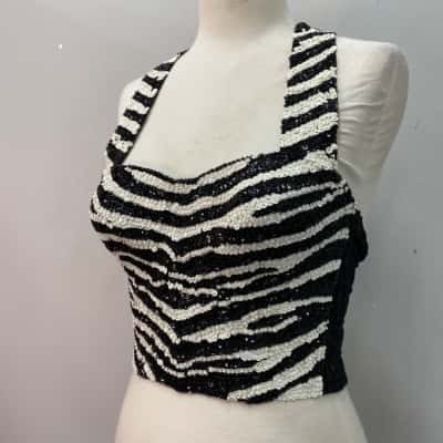 Fashion Fantasy Womens  Size M Sequin Bralette Animal print / Black  / White 