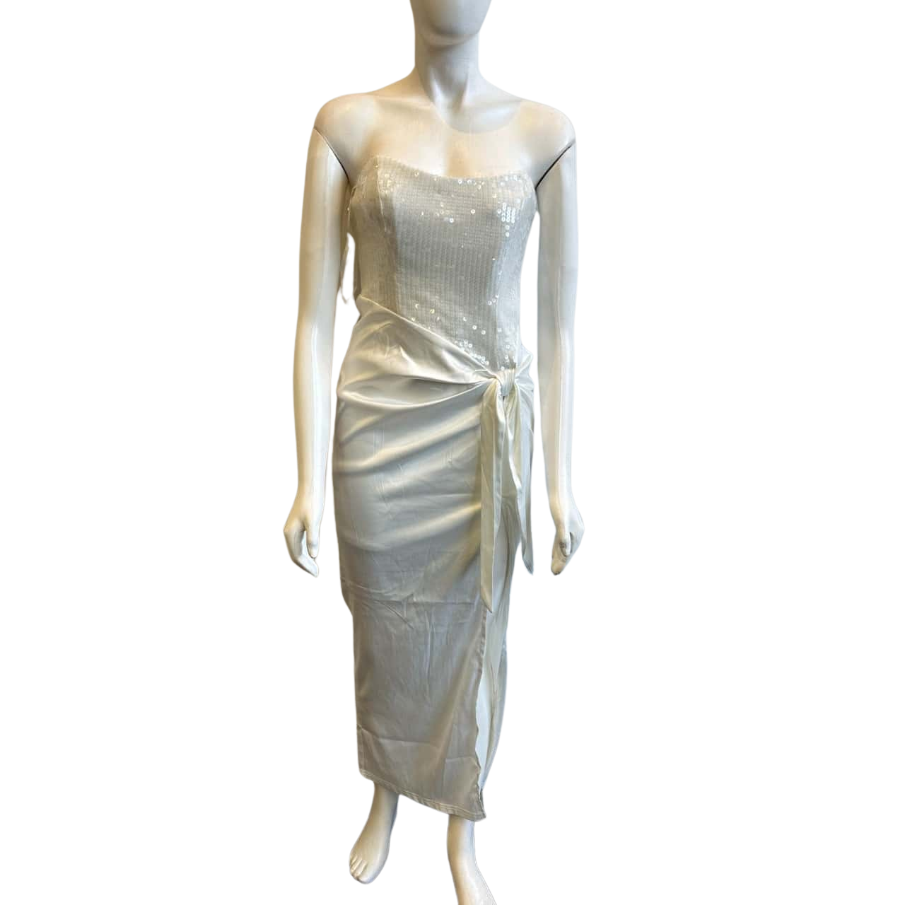 wrap dress with v neck Crinkle Satin Sleeveless Maxi Wrap Dress | Gown