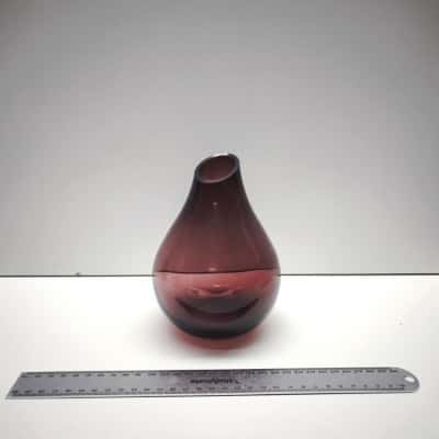 Vintage Mid Century Style Plum Purple Glass Teardrop Vase Angled Rim 18cm