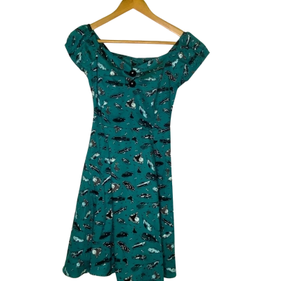 Collectif Womens  Size XS Midi Dress Black  / Green / Pattern 