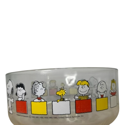 Large Vintage Peanuts Snoopy Characters Glass Bowl by Bormioli Rocco Italy