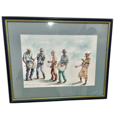 Framed Watercolour Print by Bernard Reid 1996 De Bajun Tuk Band 