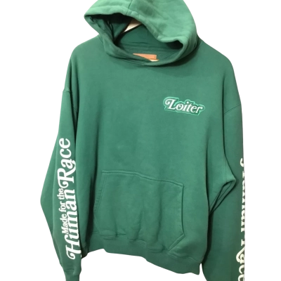LOITER “Made for the human race” logo Mens  Size L Hoodie Green / White 