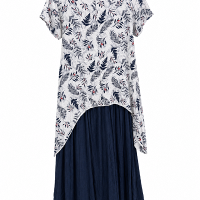 Missy Q Navy Botanical Layered Midi Dress – Size 14