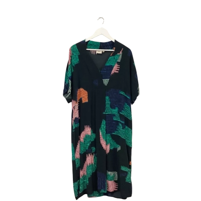 ELK Gorgeous Abstract Print V-Neck Midi Dress Size 14