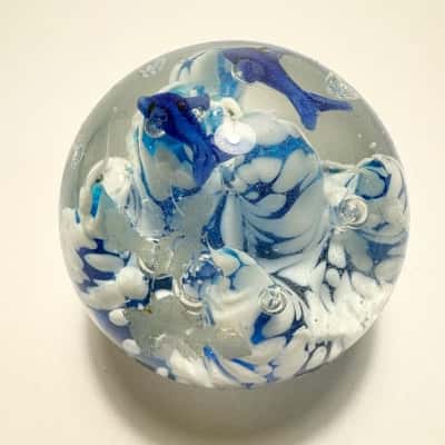 Murano Glass Twin Dolphin Sphere Paper Weight