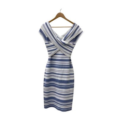 Forever New Womens  Size 14 Bodycon Midi Dress Blue / White / Striped