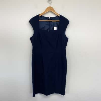 Jacqui-E Navy Blue Short Sleeve Office Mini Dress Size 16 
