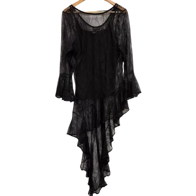 City Chic Black Long Sleeve Asymmetric Lacey Top Size XS