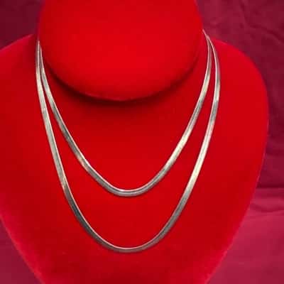  Women's Silver Tone Double Layer Flat Snake Chain Necklace 