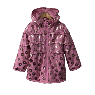 Penelope Mack Girls Size 8 Pink / Gold Floral Zip Front Fleece Lined  Hooded Jacket