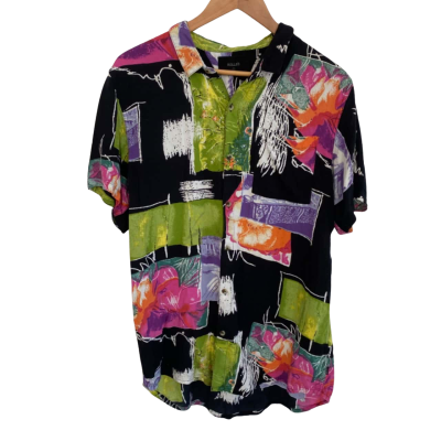 Rollas Mens  Size L Short Sleeve Shirt Black  / Multicoloured 