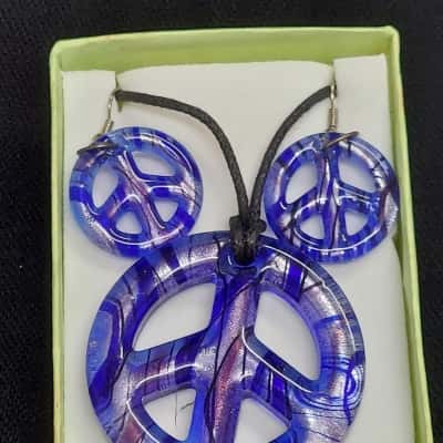 Peace Sign Necklace and Earring Set