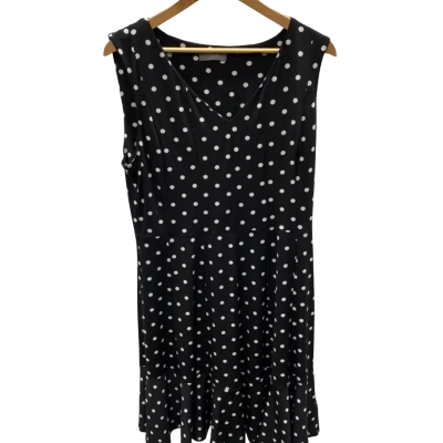 Jacqui-E Womens  Size L Casual Dress Black  / Polka Dot / White 