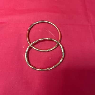  Women's 2 x Gold Tone Hinged Bangles