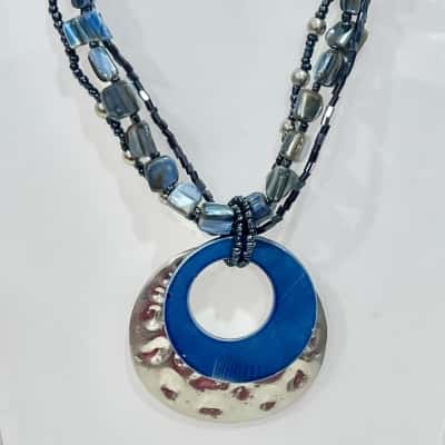 Boho Beaded Blue Double Round Blue Pendant 