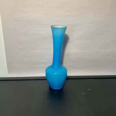 Blue turquoise art glass bud vase