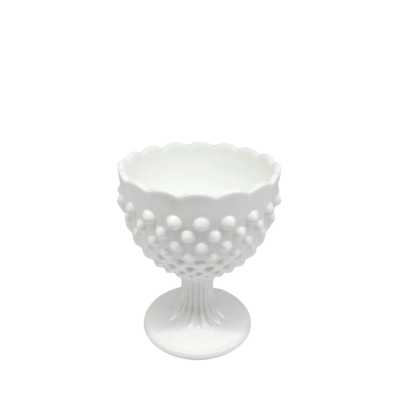 Vintage Fenton Milk Glass Candy Bowl, Hobnail Ruffle Edge
