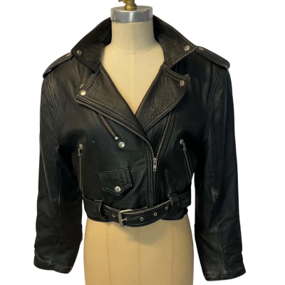 Antelope Leather Womens  Size L Biker Jacket / Bomber Jacket / Leather Jacket Black  