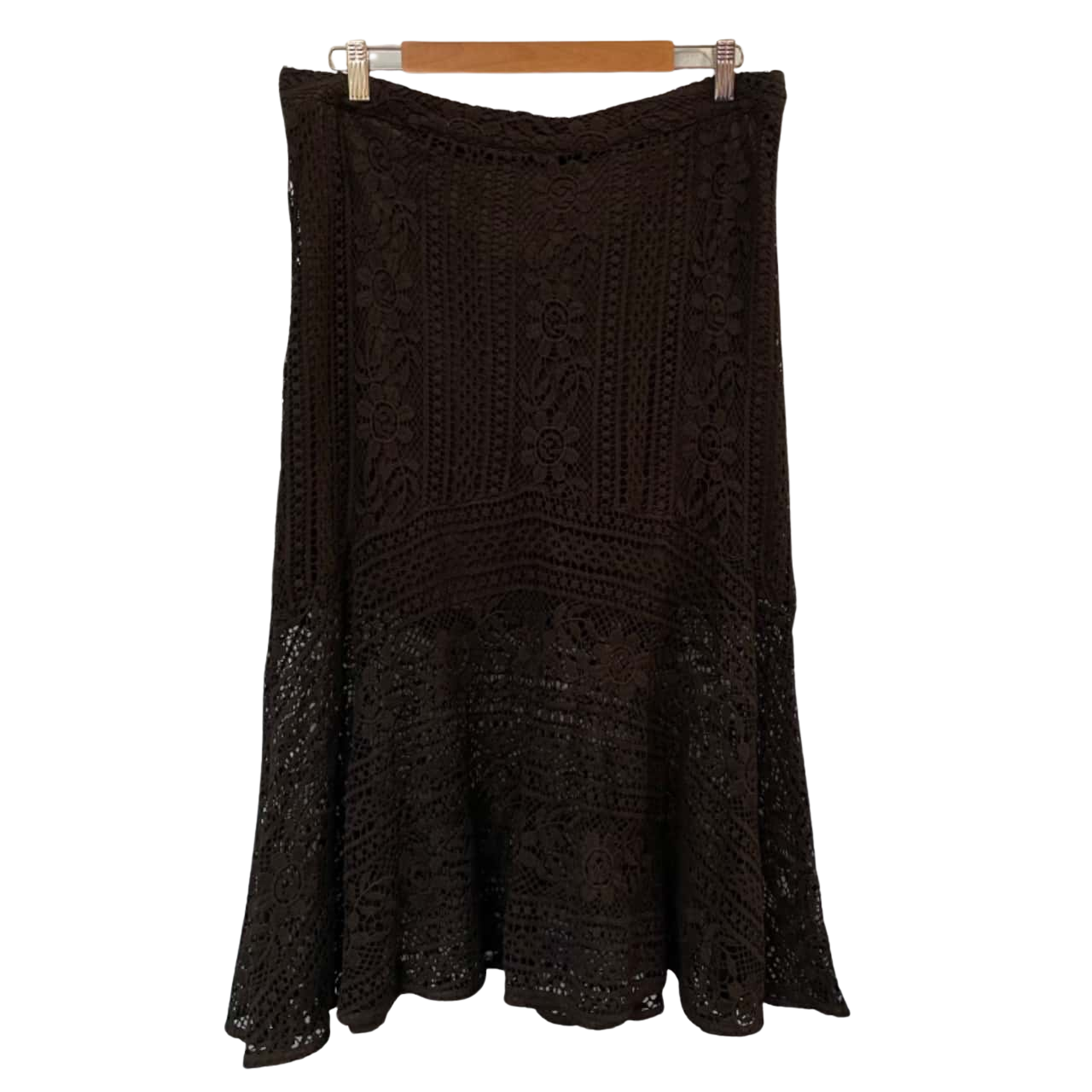 Sportsgirl Womens Size L ALine / Knee Length Black / Floral lace skirt(s)