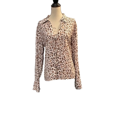 Serafina Womens Size 16 Long Sleeve Shirt Animal print/Brown/Off White