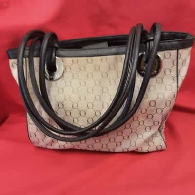 Oroton brown beige double strap gold hardware handbag