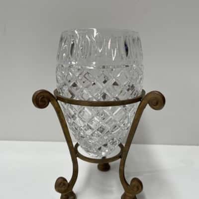 Crystal vase with brass stand
