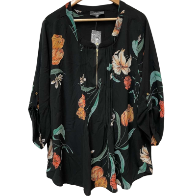 Autograph Black Floral Career Rack Zip Pleat Top Size 22