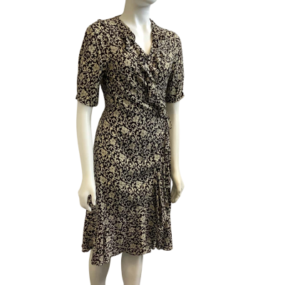 Carla Zampatti Womens  Size 10 Floral Wrap Midi Dress Black / Off White 