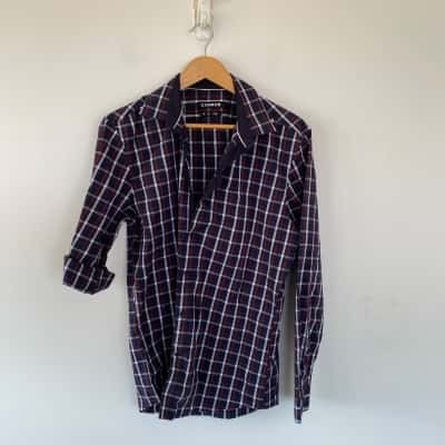 Connor Navy Blue Checked Long Sleeve Slim Shirt  Size M 