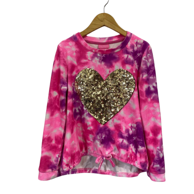 Isaac Mizrahi New York, Kids  Size 8  Pink long-sleeve, love heart sequenced top, polyester & cotton