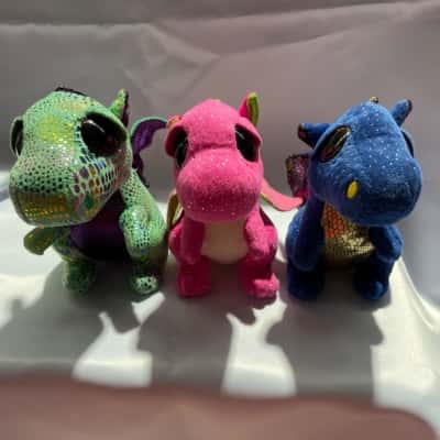 TY Dinosaurs x 3 PINK, BLUE & GREEN/PURPLE
